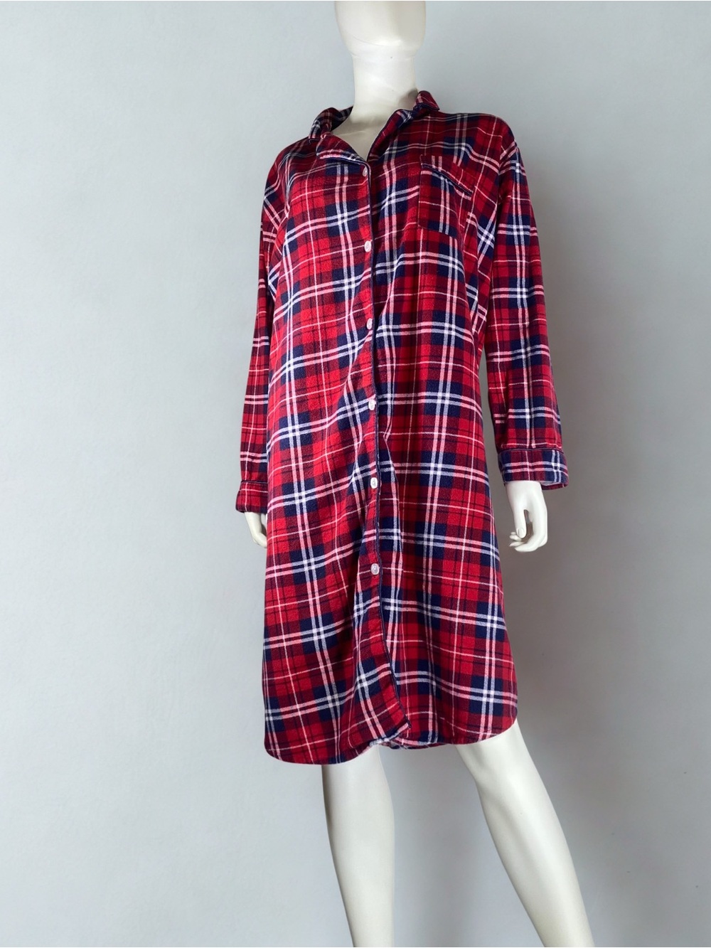 Erxeelo Red Navy Plaid Flannel Nightshirt